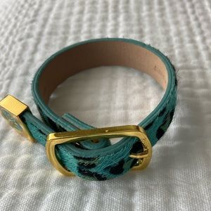 Rustic Cuff genuine leather turquoise leopard bracelet with adjustable buckle